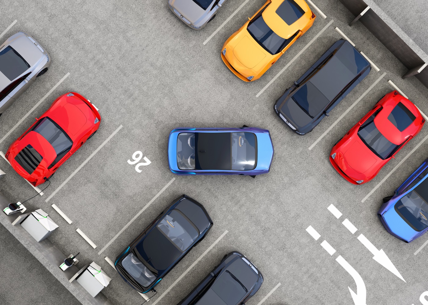 Aerial view of a parking lot
