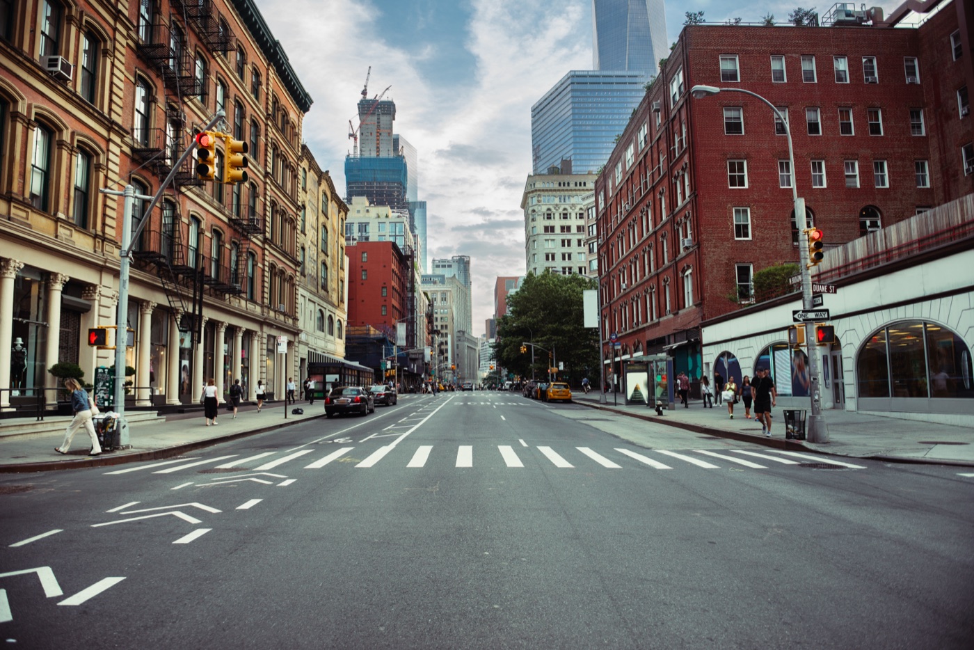Urban street with public infrastructure