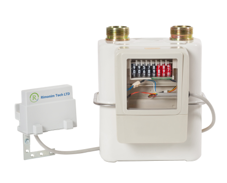 Rimonim Tech smart gas metering terminal mounted on a residential gas meter