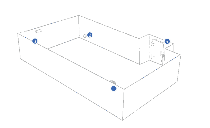 Cutaway diagram of a shelter interior with numbered sensor positions