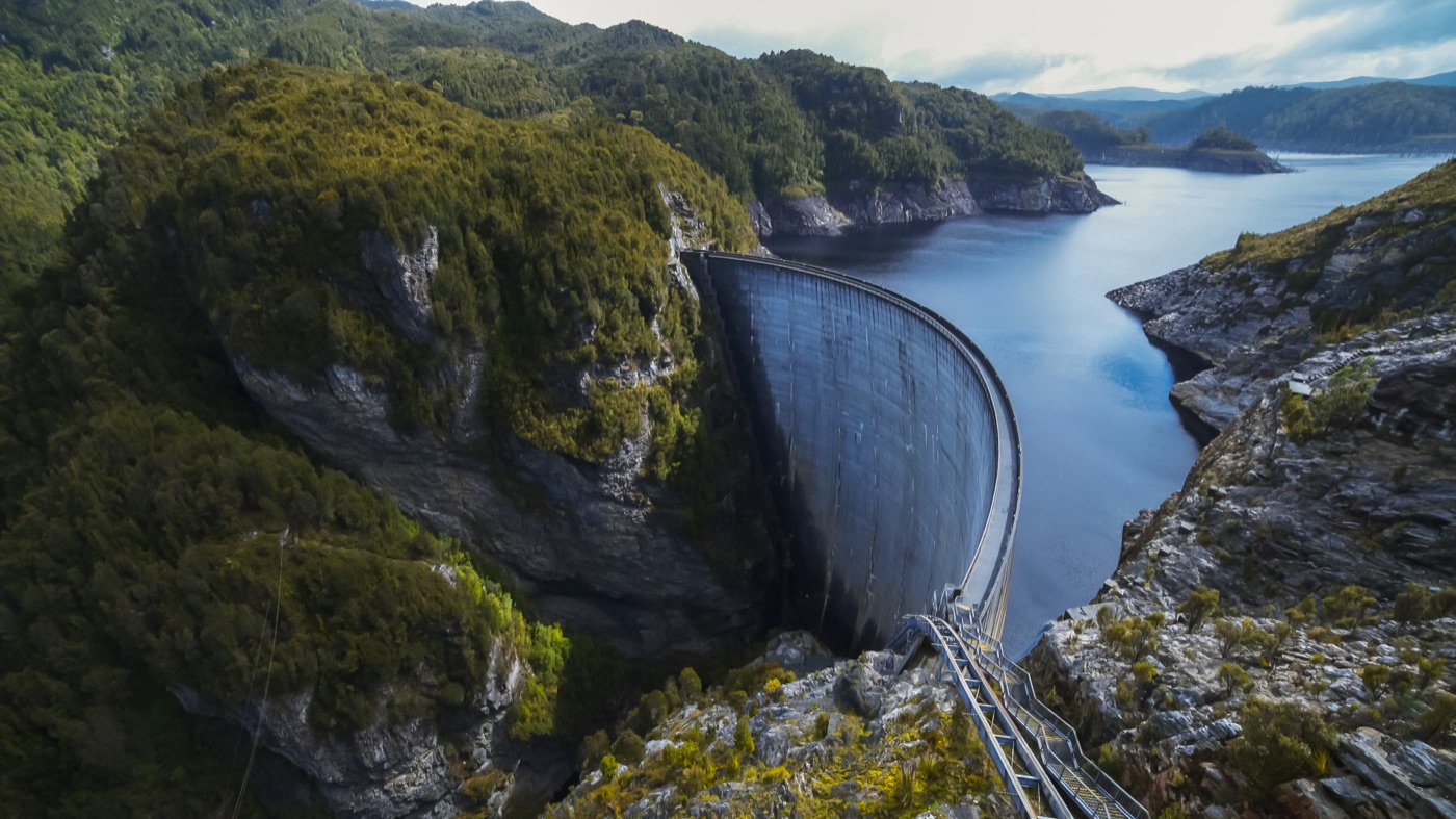 Aerial view of a hydroelectric dam